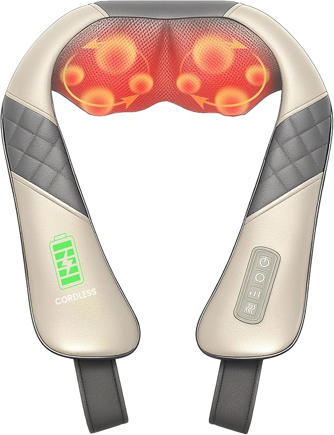 Cordless Neck Massager with Heat, Deep Kneading Neck Shoulder Massager for Pain, Shiatsu Back Massager Pillow, Gifts for Men, Women
