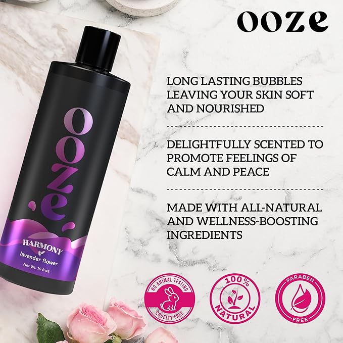 OOZE Lavender Bubble Bath for Women (473ml) - Bath Bubbles for Relaxing, Calming & Soothing - Self-Care & Wellness - Zero Parabens, Cruelty-Free, Made in The USA
