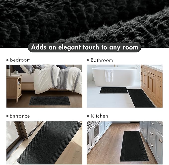 Madison Park Splendor Reversible 100% Cotton Tufted Bathroom Rug-3000 GSM Hotel Quality Luxurious Plush Medium Pile Bath Mat Absorbent, Quick Dry, Shower Room Décor, 24x44 Black
