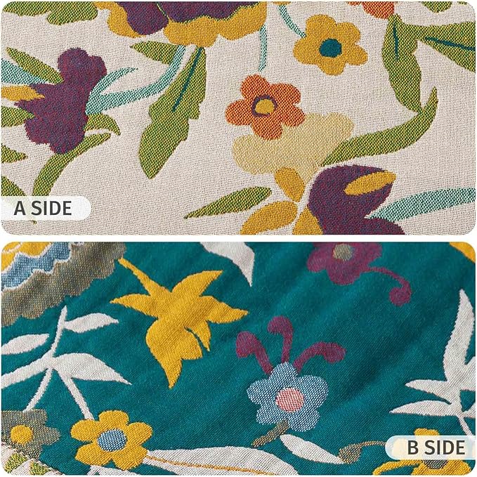 Qidordour Boho Throw Blanket, 60"x80" Muslin Blankets, 100% Organic Cotton Blanket for Couch Sofa, Lightweight Quilt, All Season Bed Throw, Farmhouse Home Decor, C-Phoenix Floral