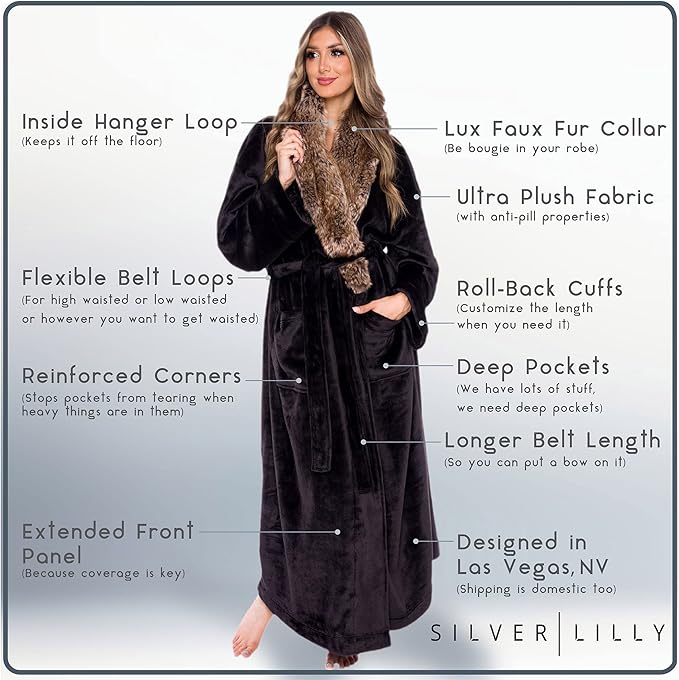 Womens Plush Fleece Bath Robe, Fluffy Long Bathrobe, Great Gift for Mother's Day, Grandma, Daughter, Sister, Wife, Friend