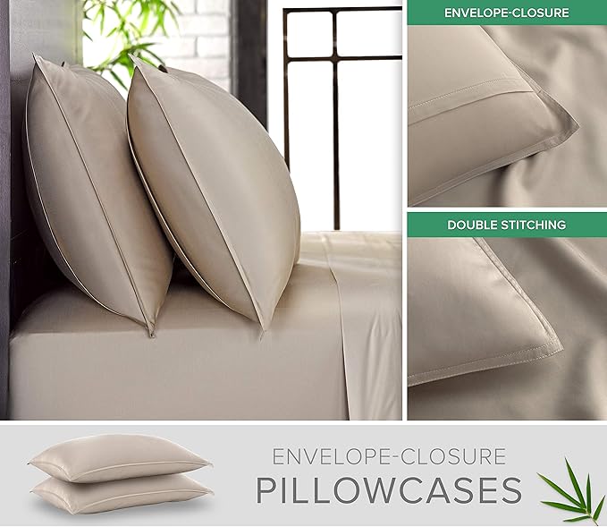 King Sheets by Pure Bamboo, Genuine 100% Organic Viscose Derived from Bamboo Bed Sheet Set, Luxuriously Soft & Cooling, Double Stitching, Lifetime Quality Promise (King, Sand)