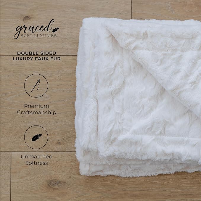 GRACED SOFT LUXURIES Throw Blanket Softest Warm Elegant Cozy Faux Fur Aesthetic for Travel, Home, Bed, Sofa, Couch, Living Room (Solid Ivory, Large 50" x 60")