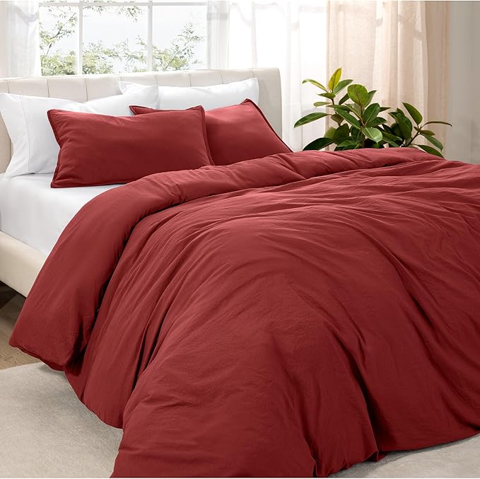 Bare Home Microfiber Duvet Cover Set - Ultra Soft Washed Microfiber - Full Size - Linen-Like Look - Easy Care - Breathable Fabric - Our Softest Duvet Cover Set (Full, Rosewood)