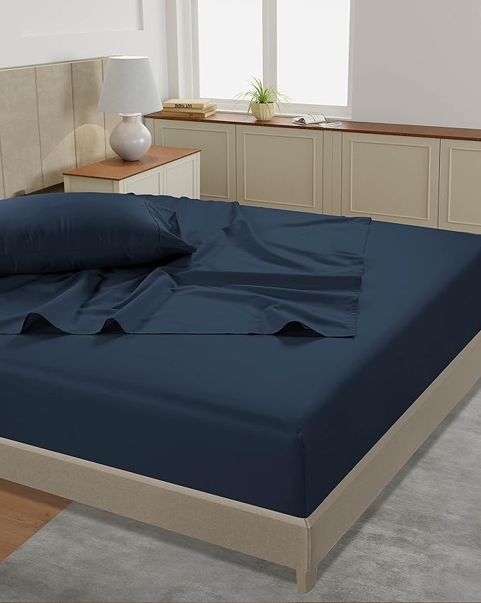 LANE LINEN Full Size Bed Sheet Set – 450 Thread Count 100% Cotton Cooling Sheets, Soft Sateen Weave, 15” Deep Pocket Fully Elasticized Fitted Sheet, Fade-Resistant Hotel Bedding, Estate Blue