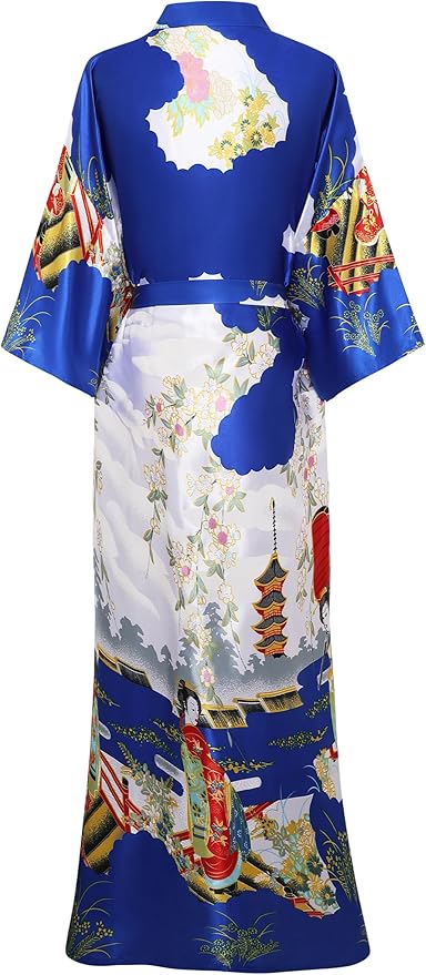PRODESIGN Kimono Robe for Women - Long Satin Sleepwear Silky Kimono Cover-Up Nightgown Japanese Bathrobe Loungewear Blouse