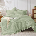 JOLLYVOGUE Sage Green King Comforter Set, 3 Pieces Seersucker Comforters King Size, Lightweight & Fluffy Bedding Sets King for All Season with 1 Ruffle Comforter and 2 Ruffle Pillowshams