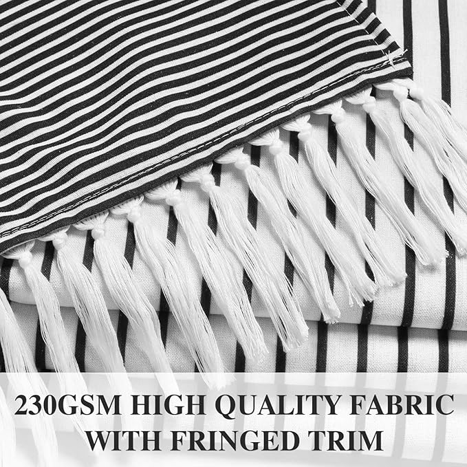 Awellife Black and White Boho Shower Curtain for Bathroom Stripe Tassel Shower Curtain Farmhouse Cotton 84" L x 72" W