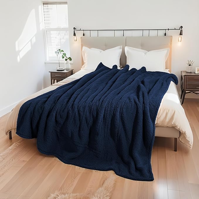 Electric Heated Blanket 6 Heating Settings & 1-10H Auto Off Full 72×84 Double Sided Plush Sherpa Ultra-Soft Warm Thick, Machine Washable, Fast Heating, Home Office Dark Blue