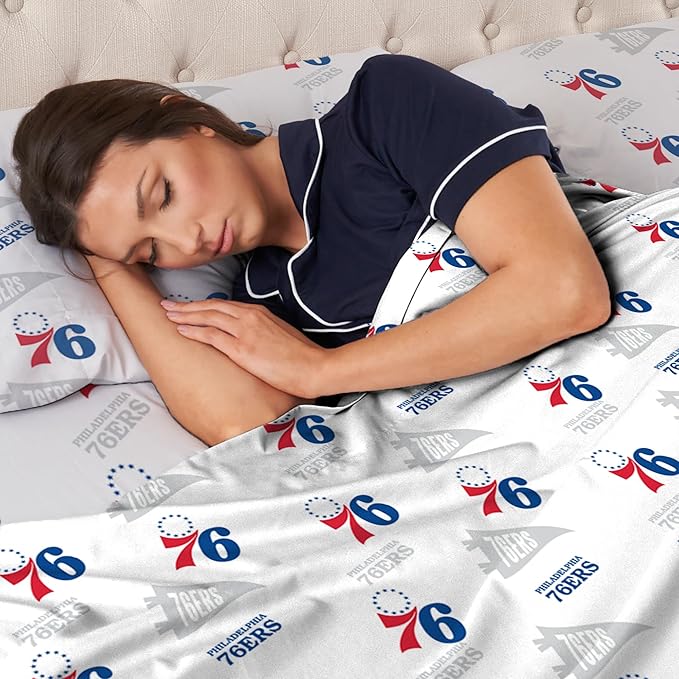 Northwest Officially Licensed Philadelphia 76ers NBA Twin Size Sheet Set – Soft Team Logo Bedding for Dorms, Bedrooms, Fan Caves & Game Day Style