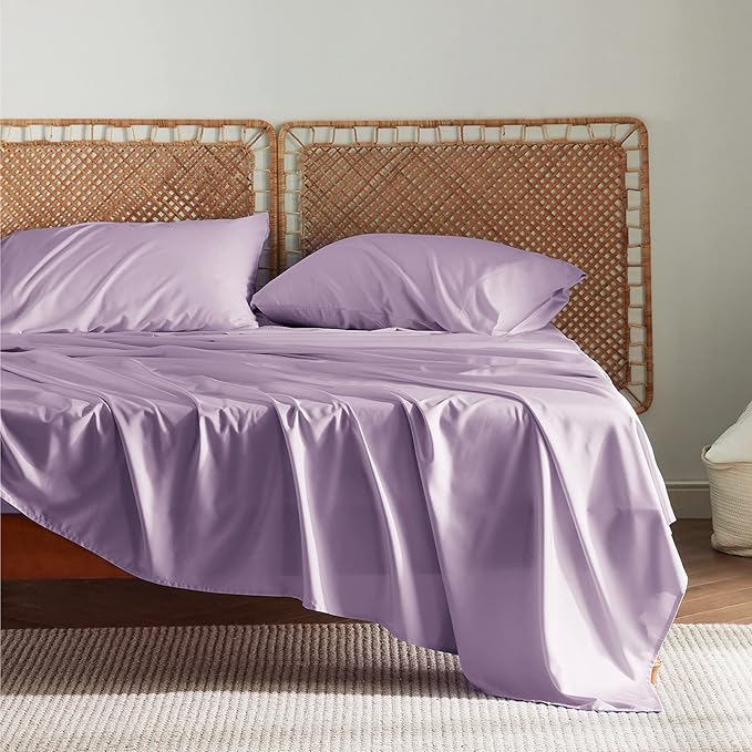 Bedsure California King Sheet Sets, Cooling Sheets for Hot Sleepers, Rayon Derived from Bamboo, Breathable & Soft, Deep Pocket Up to 16 Inches, Hotel Luxury Silky Bedding, Lilac