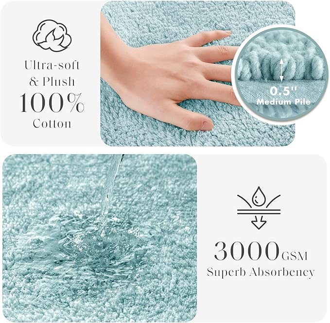 Madison Park Splendor Reversible 100% Cotton Tufted Bathroom Rug-3000 GSM Hotel Quality Luxurious Plush Medium Pile Bath Mat Absorbent, Quick Dry, Shower Room Décor, 24x36 Blue