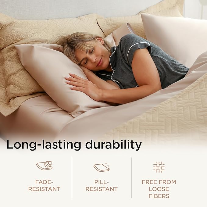 Threadmill Luxury 800 Thread Count Queen 100% Cotton Sheets - Light Beige Sateen Weave Bed-Sheets, Better Than Egyptian Cotton,4 Pc Solid Soft Bedding Set, Fits 16" Deep Pocket