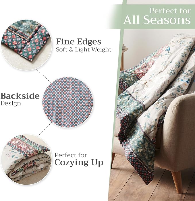 Maison d' Hermine Throw Blanket for Couch Lightweight Soft Warm Breathable Cotton Throw Blankets for Bed Girls Boys Women Men Gifts Sofa Travel Living Room Chair Bedding (50"x60", Osaka)