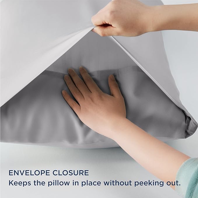 Bedsure Pillow Cases Standard Size, Cooling Pillow Cases, Rayon Derived from Bamboo Light Grey Pillowcases Standard Set of 2, Breathable & Soft Pillow Covers with Envelope Closure, 20x26 Inches