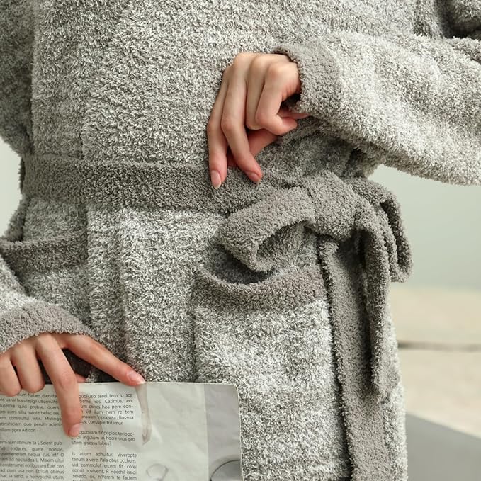 MH MYLUNE HOME Ultra Soft Robe With Pockets, Spa Bathrobe Loungewear Calf-Length, Plush Fuzzy Fluffy Wrap Robe for Women