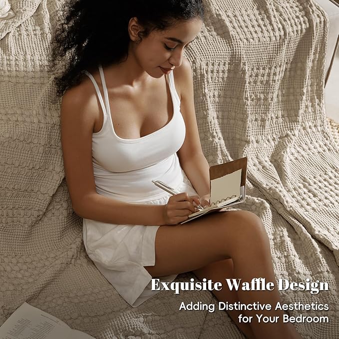 PHF 100% Cotton Waffle Weave Blanket King Size for Bed, Soft Lightweight & Breathable, All-Season Comfort, Luxury Aesthetic Woven Bedding for Home Decor, 108"x90", Taupe