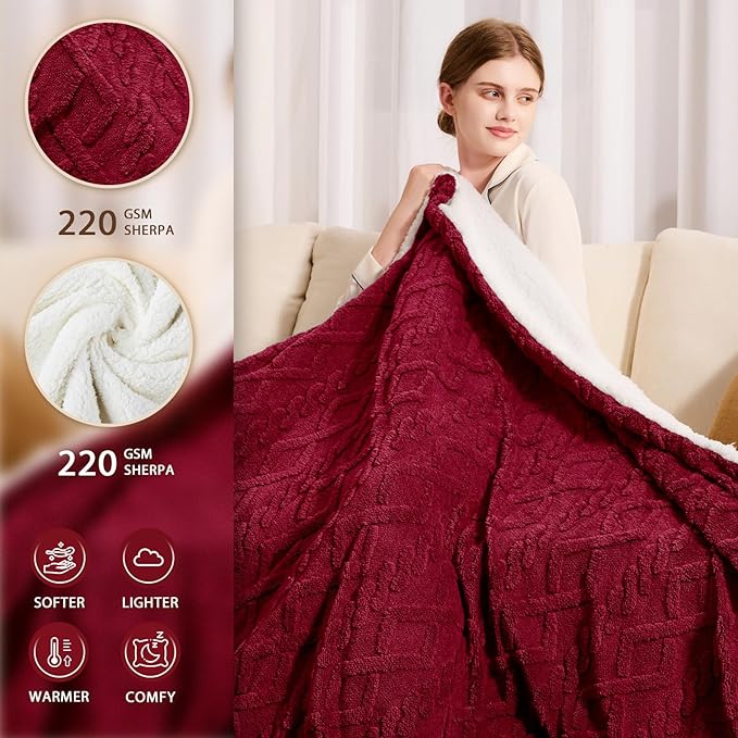 Heated Electric Blanket Twin Size-62"x84" Heating Blanket with 10 Heating Levels & 5 Time Settings Over-Heat Protection，Winter Warmer for Adults with ETL Certification（Red）