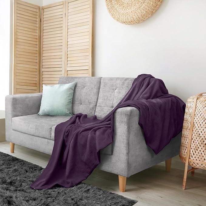 Utopia Bedding Plum 100% Cotton Blanket [Queen Size - 90x90 Inch] 350GSM Lightweight, Soft and Breathable Thermal Blanket for All Seasons