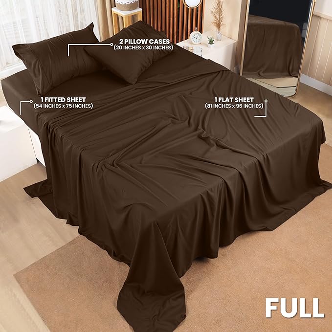 Utopia Bedding Full Sheet Set – 4 Piece Bed Sheets for Full Size Bed, Soft and Breathable Microfiber, Includes 1 Fitted Sheet, 1 Flat Sheet and 2 Pillowcases (Brown)