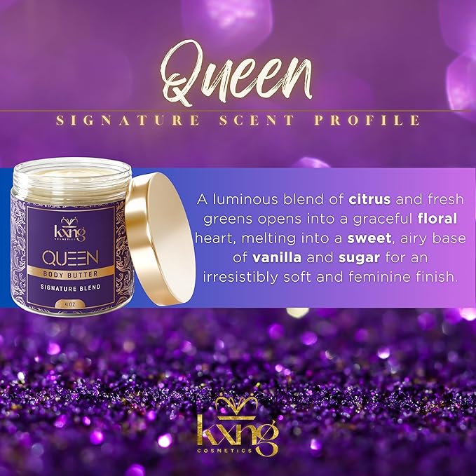 KXNG Cosmetics, Body Butter, Organic Skin Care for Men and Women, Body Moisturizer Lotions and Creams, Raw Shea Butter, Cocoa Butter, Mango, Coconut Oil, Hand, Foot, All Skin Types (Queen)