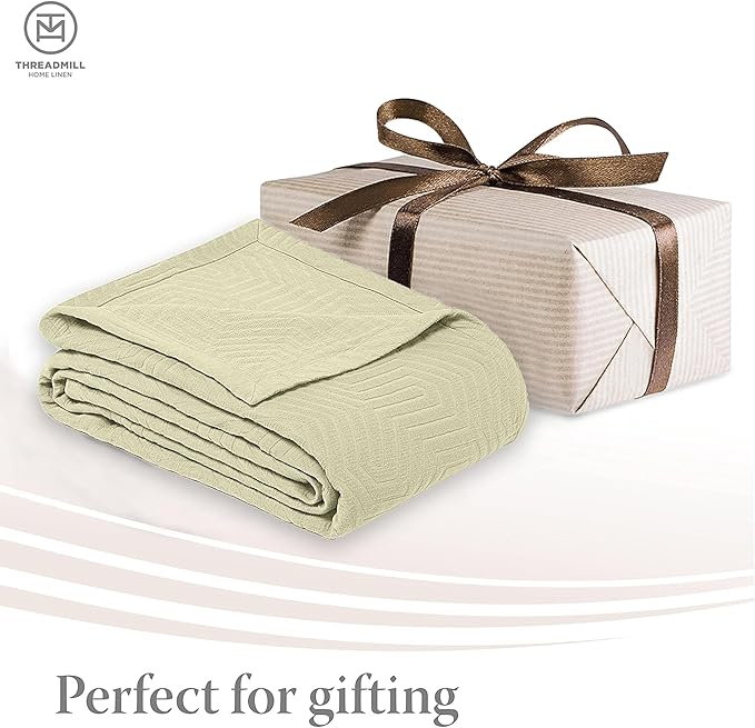Threadmill Luxury Cotton Blankets for King Size Bed | All-Season Cozy 100% Cotton King Size Blanket | Aster Soft & Lightweight Coverlet fits California King Size Bed, 104x92 | Sage Green