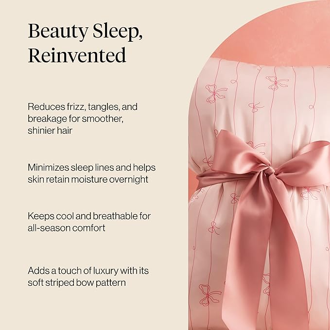 Kitsch Satin Pillowcase, Softer Than Silk Pillow Cases King, Cooling Pillow Covers, Satin Pillowcase w/Zipper for Hair, Skin & Quality Sleep, Wrinkle-Free & Smooth, King Size 19"x36"- Striped Bows