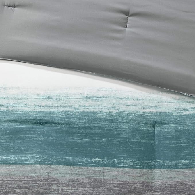 Madison Park Essentials Cal King Comforter Set, Bed in a Bag, Watercolor Print Coastal Comforter & Chambray Cotton Sheet Set, All Season Bedding Set, Saben, Aqua Cal-King (104 in x 92 in) 9 Piece
