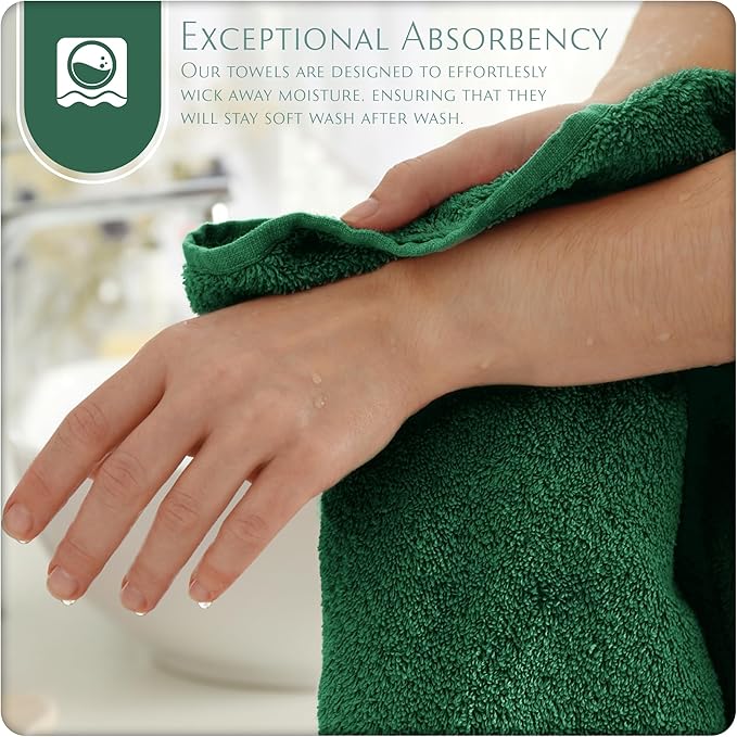 MAURA Basics Hand Towels for Bathroom with Hanging Hook Loops. Soft, Durable, Long Lasting and Absorbent Hand Towel Sets for Bathroom, American Standard Size 16"x28", Hunter Green