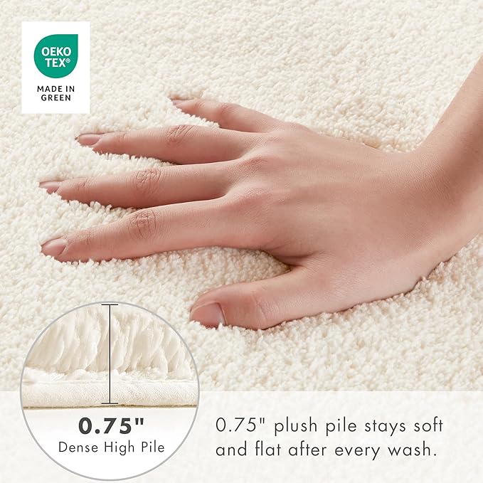 Madison Park Signature Non Slip, Luxrurious Plush Mat, Absorbent, Quick Dry, Spa Design Bath Room Décor Marshmallow Bathroom Rug, 1'8" x 2' (Contour), Cream