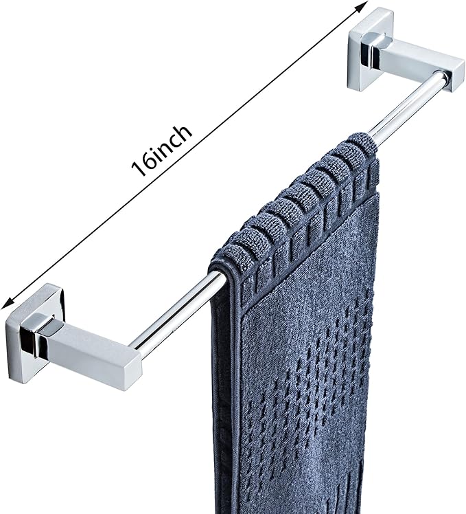 Chrome Bathroom Hardware Set 4 Pieces,Towel Bar Set Stainless Steel Wall Mounted, Includes 16In Hand Towel Bar, Towel Ring, Robe Towel Hooks,Toilet Paper Holder, Bathroom Towel Rack Set