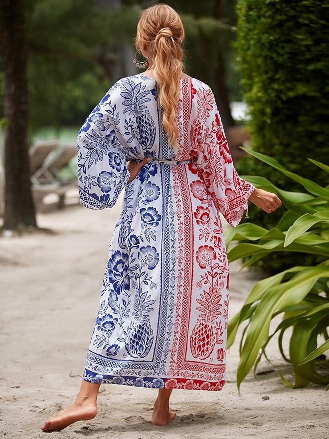 Women Casual Open Front Lightweight Cardigan Long Beach Kimono Cover Up