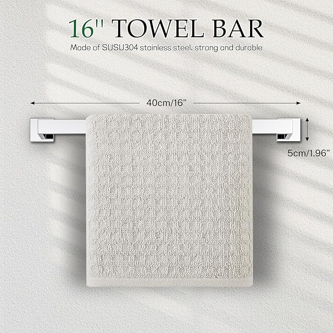 5-Pieces Polished Chrome Bathroom Hardware Accessories Set,16 Inch Towel Bar Set,Stainless Steel Towel Holder Set for Bathroom,Wall Mounted Chrome Bathroom Hardwar Set