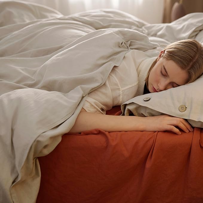 Bedsure Linen Duvet Cover Queen Size - Linen Cotton Blend Bedding Set, Soft & Cozy, 3 Pieces, 1 Duvet Cover 90x90 Inches and 2 Pillowcases, Natural Color Cooling Bedding, Comforter Sold Separately
