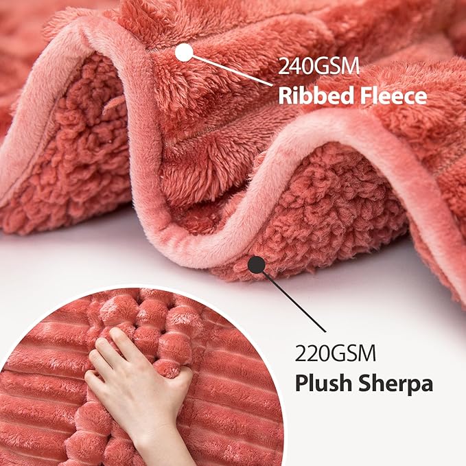 Sherpa Fleece Weighted Blanket with 3D Ribbed Stripes, 15 lbs Soft Flannel Heavy Throw Blanket for Couch Bed Sofa, Heavy Thick Blankets with Ceramic Beads, Great for Sleep, 48" x 72"