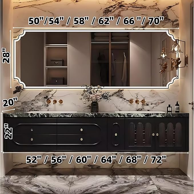 Bathroom Vanity with Sink - Luxurious Bathroom Sink Cabinet, Floating Vanity with Smart Defog Mirror and Solid Wood Multifunctional Cabinet, Complete Accessories (White, 64")