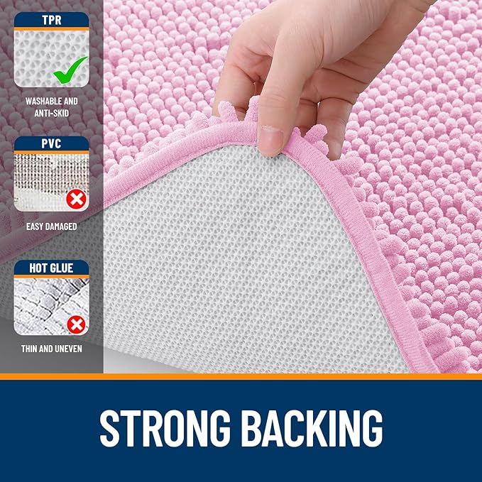 OLANLY Bathroom Rugs 47x17, Extra Soft Absorbent Chenille Bath Rugs, Rubber Backing Quick Dry, Machine Washable Bath Mats for Bathroom Floor, Tub and Shower, Home Decor Accessories, Pink