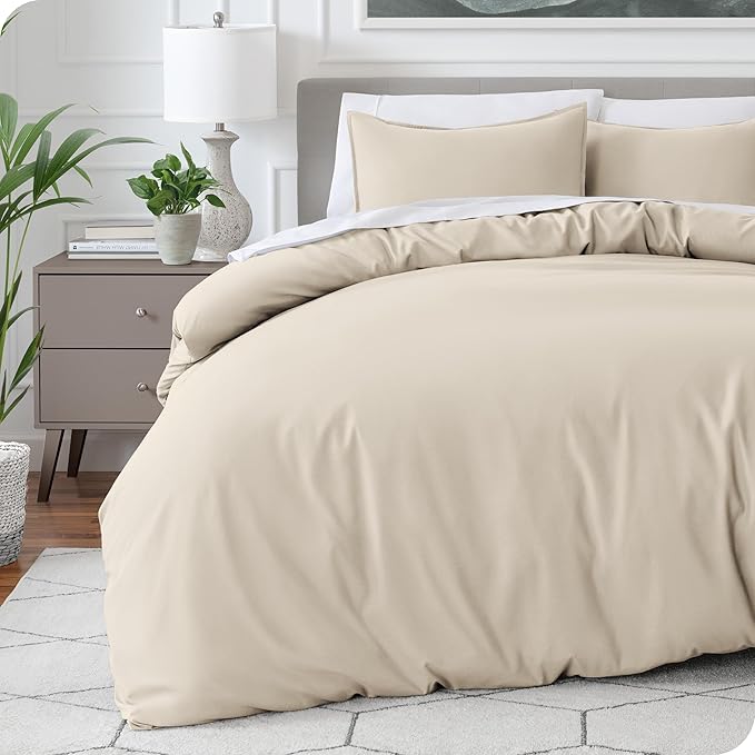 Bare Home Bedding Duvet Cover Queen Size - Premium 1800 Super Soft Collection - Lightweight, Cooling Duvet Cover - Soft Breathable Bedding (Queen, Sand)