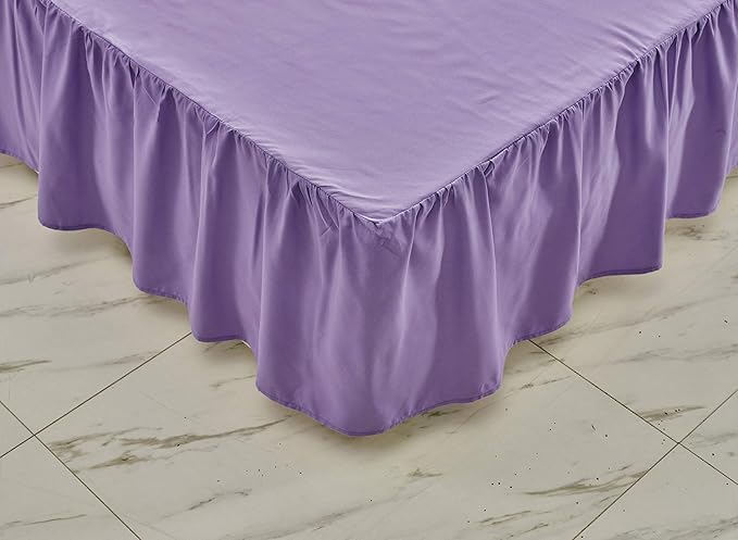 Sheets & Beyond Wrap Around Solid Microfiber Luxury Hotel Quality Fabric Bedroom Gathered Ruffled Bedding Bed Skirt 14 Inch Drop (Full, Lavender)