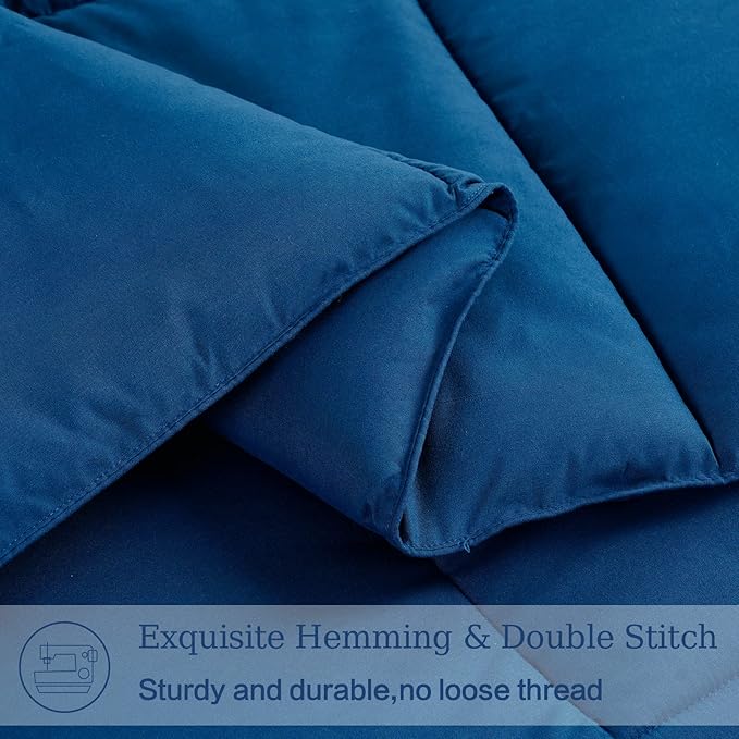 EASELAND Oversized King Down Alternative Comforter - Quilted Duvet Insert for All Seasons, Soft Lightweight with Corner Tabs, Summer Winter Warm Bedding, Navy 98x116 Inches