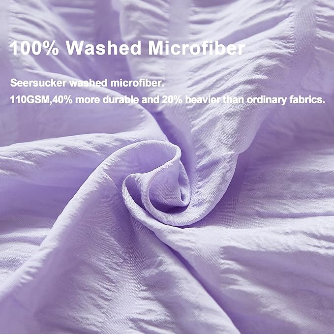 AveLom Lavender Purple Seersucker Duvet Cover Set King (104 x 90 inches), 3 Pieces (1 Duvet Cover + 2 Pillow Cases), Ultra Soft Washed Microfiber, Textured Duvet Cover with Zipper Closure, Corner Ties