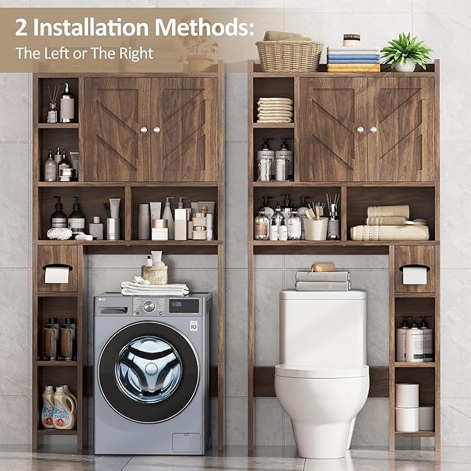 Meilocar Over The Toilet Storage Cabinet, Bathroom Over Toilet Storage Cabinet, Bathroom Storages Organizer Cabinets with Toilet Paper Holder and Adjustable Shelf, Walnut
