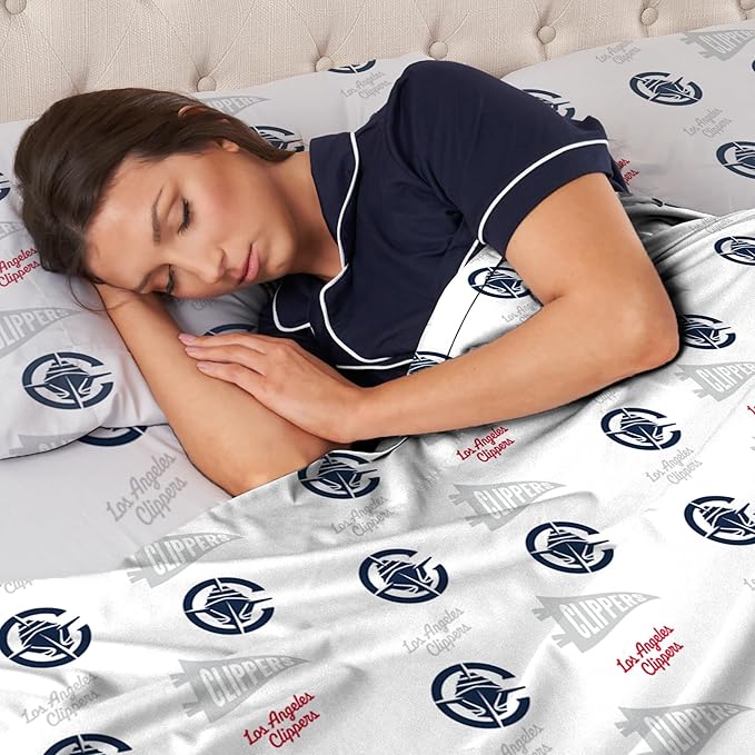 Northwest Officially Licensed Los Angeles Clippers NBA Full Size Sheet Set – Soft Team Logo Bedding for Dorms, Bedrooms, Fan Caves & Game Day Style