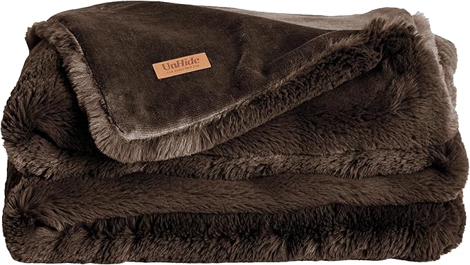 UnHide Marshmallow - Faux Fur Blanket - Heavy Weight, Extra Soft Blanket - Made from Recycled Materials - Machine Washable - Medium (60" x 80") - Chocolate Hair