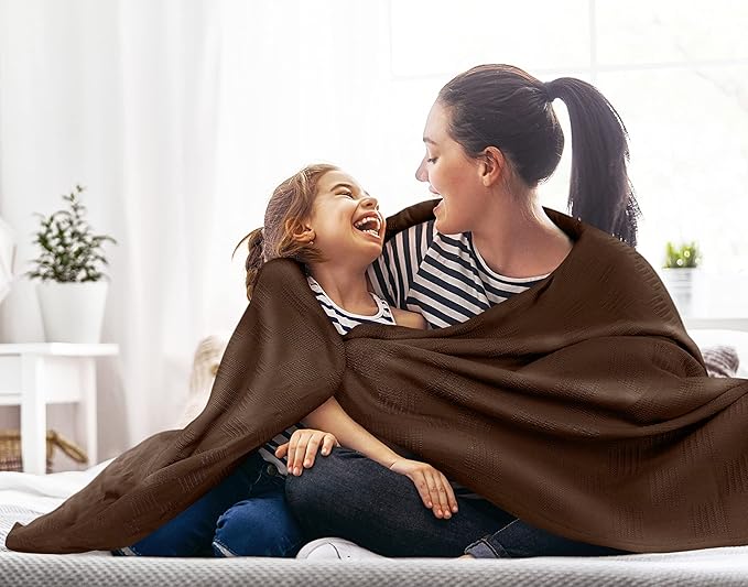Utopia Bedding Brown 100% Cotton Blanket [Twin Size - 90x72 Inch] 350GSM Lightweight, Soft and Breathable Thermal Blanket for All Seasons
