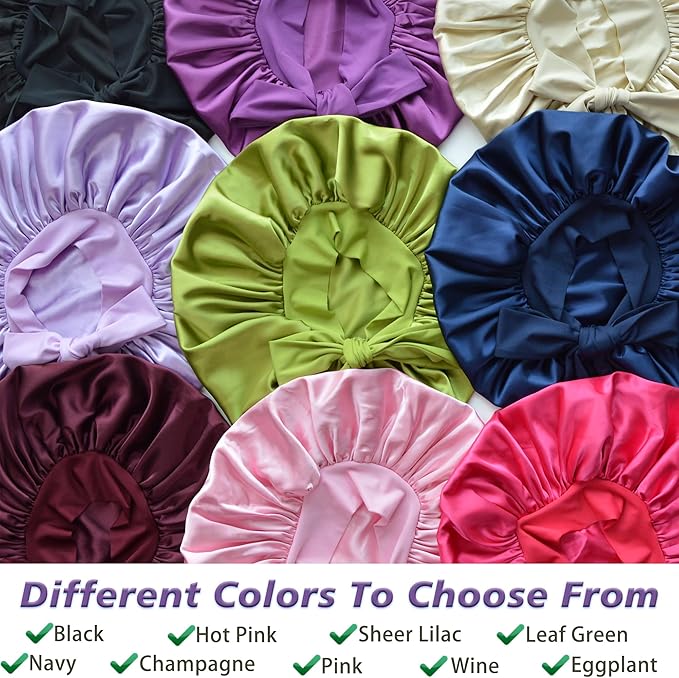 Silk Bonnet for Sleeping Women Satin Bonnet Double Layer Night Sleep Cap with Elastic Tie Band for Curly Natural Hair