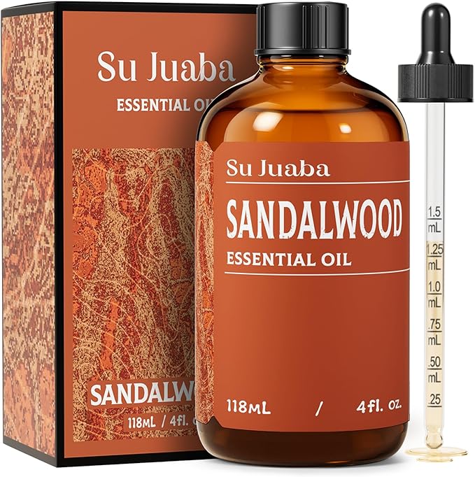 SU JUABA Sandalwood Oil 4 Fl Oz, 100% Natural Aromatherapy Oil for Diffuser,Skincare, Hair Care, DIY Fragrance, and Relaxation - 118ML