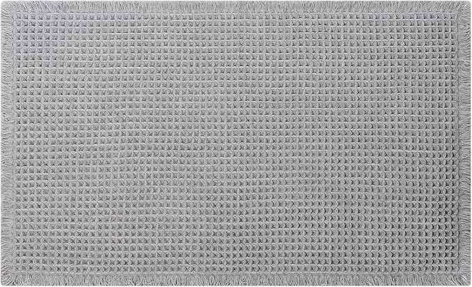 Waffle Bath Mat - Boho Bathroom Rugs Non Slip Washable, Super Absorbent & Quick Dry, Soft Bath Mat Farmhouse Bathroom Decor, 20'' x 32'', Light Grey