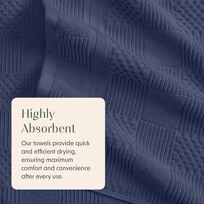 Springtree Home 100% Cotton Bathroom Towel Set | 6 Piece Set - Blue Towels | Geometric Textured Design | Absorbent & Quick-Dry | Oeko-TEX® Standard 100 Cotton | Myla Collection - Indigo