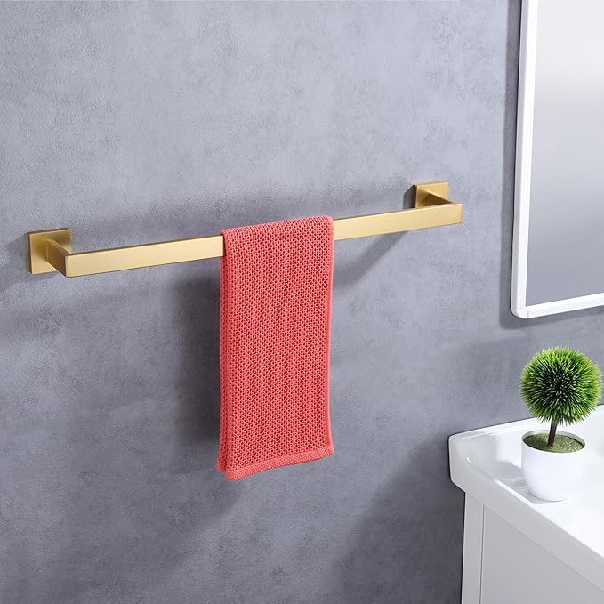 LANC 24-Inche Bath Towel Bar Brushed Gold 60CM Towel Rack Bathroom Towel Hanger Square Shower Towel Rail Towel Rod Contemporary Style Lavatory Towel Holder Wall Mounted,A8804BG-6P1